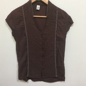 Prana Brown Cotton Short Sleeve Blouse M